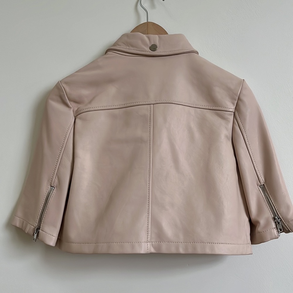 -Maje Light Rose Pale Pink Brittany Cropped Lamb Leather Jacket EU38 - Picture 6 of 11